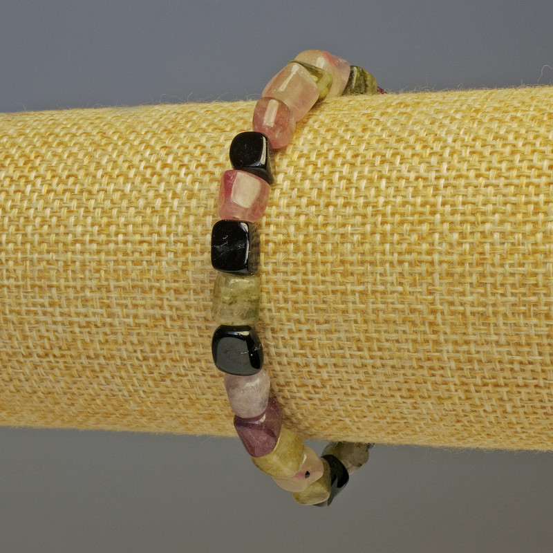 سوار تورمالين مصقول 7x6mm+-، طول 18cm مطاطي