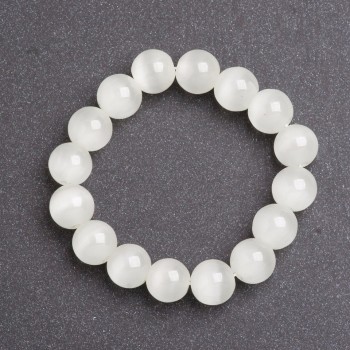 سوار نسائي من حجر عين الهر أبيض، قطر 10mm على مطاط، طول 18cm