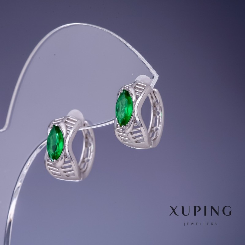 أقراط Xuping بكريستالات خضراء 15x7mm روديوم