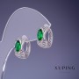 أقراط Xuping بكريستالات خضراء 15x7mm روديوم