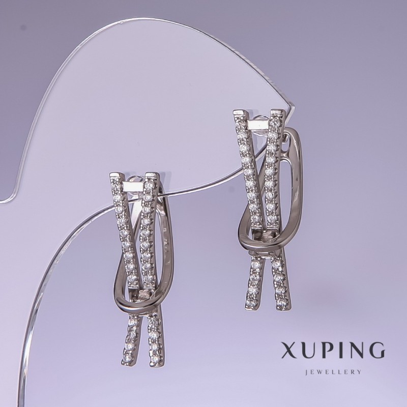 أقراط Xuping بأحجار راين بيضاء 25×7mm روديوم
