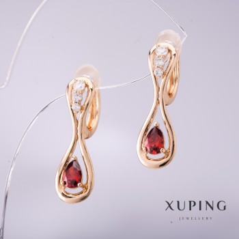 أقراط Xuping بحجر لون أحمر 25×8مم مطلية بالذهب عيار 18