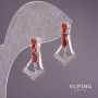 أقراط Xuping بأحجار حمراء 23x12mm روديوم
