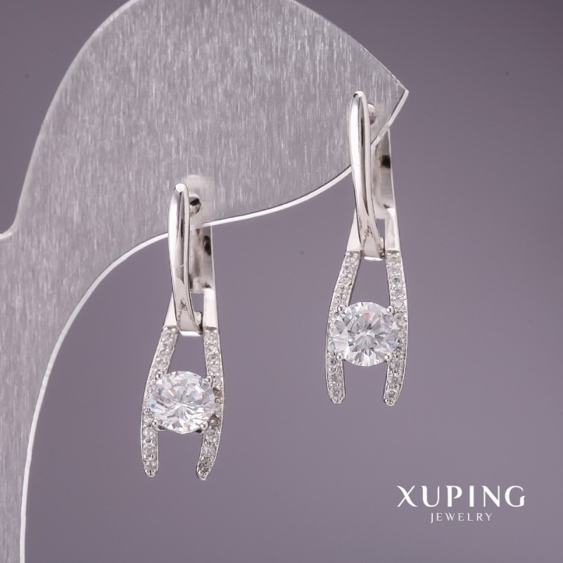أقراط Xuping بأحجار بيضاء 28×7mm روديوم