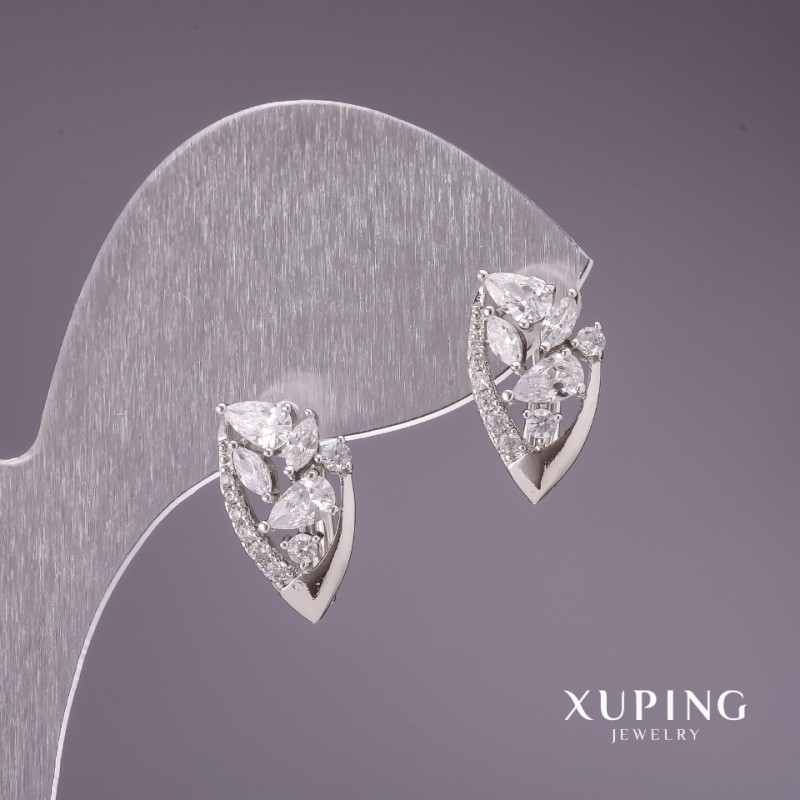 أقراط Xuping بأحجار بيضاء 9×15mm روديوم
