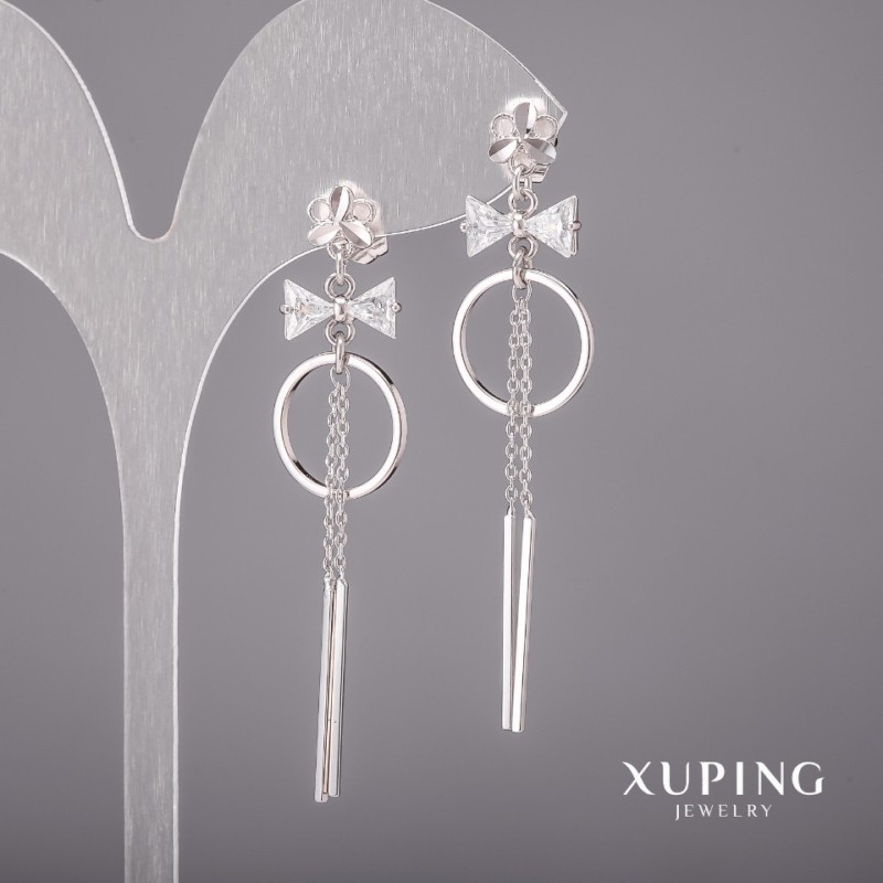 أقراط Xuping بأحجار بيضاء 14x60مم روديوم