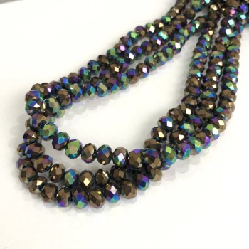 خرز الكريستال التشيكي على خيط مطلي مقطّع روندل، قطر 8×6mm + -، طول 40-42cm +